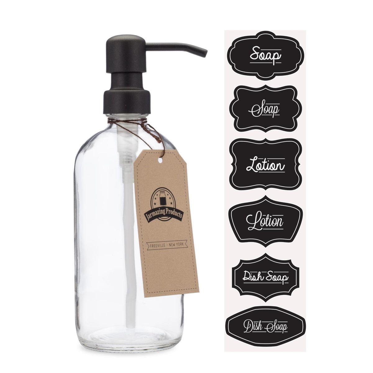 16oz Glass Bottle w/Stainless Steel Pump - Refillable, Reusable